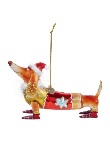 Gravhund med m/julehat, Glas ornament - Vondels
